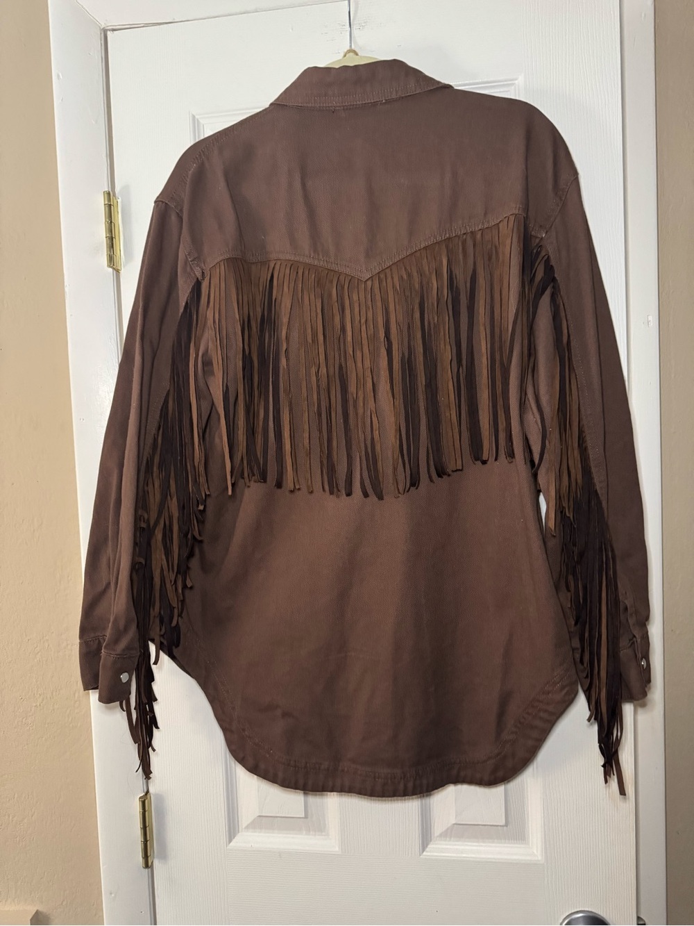 Saints & Hearts Cotton & Faux Suede Fringe Jacket Snap Front Festival Size L - Picture 5 of 11